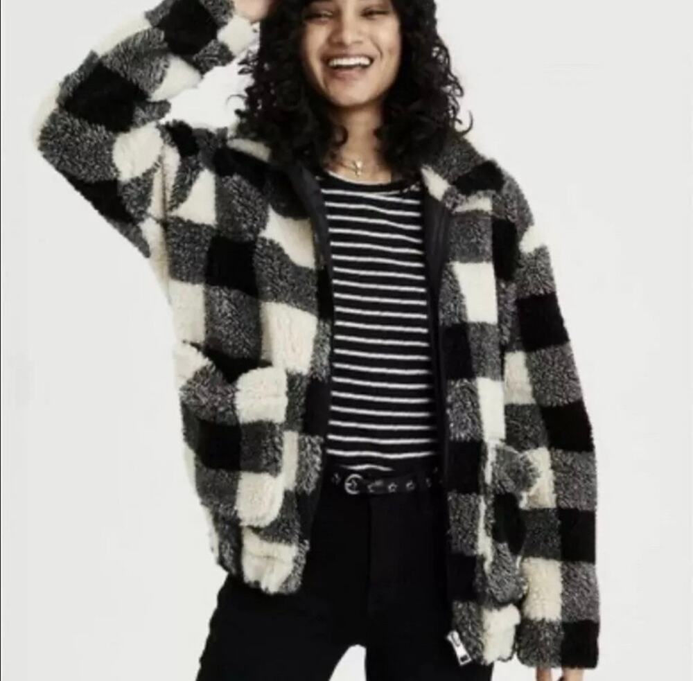 American Eagle Sherpa Buffalo Plaid Teddy Jacket, S